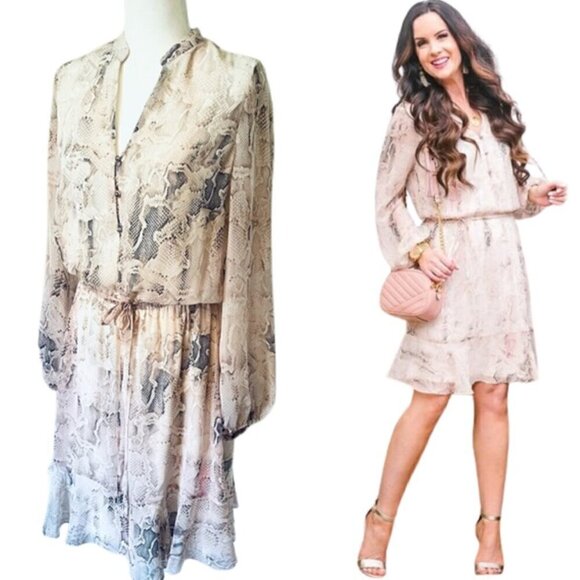 WHITE HOUSE BLACK MARKET Blouson Dress – Pink Python Print – Size 10 - Picture 1 of 10